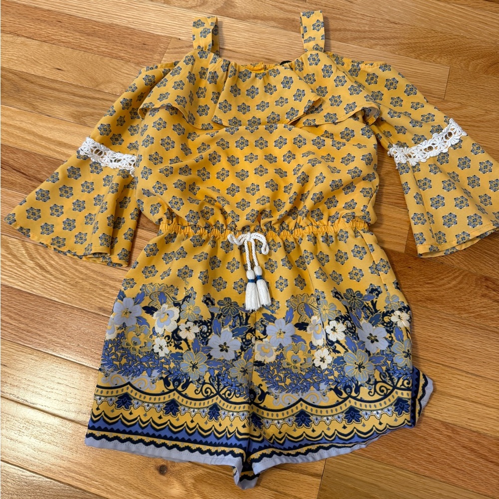 Yellow and Blue Floral Kids Romper
